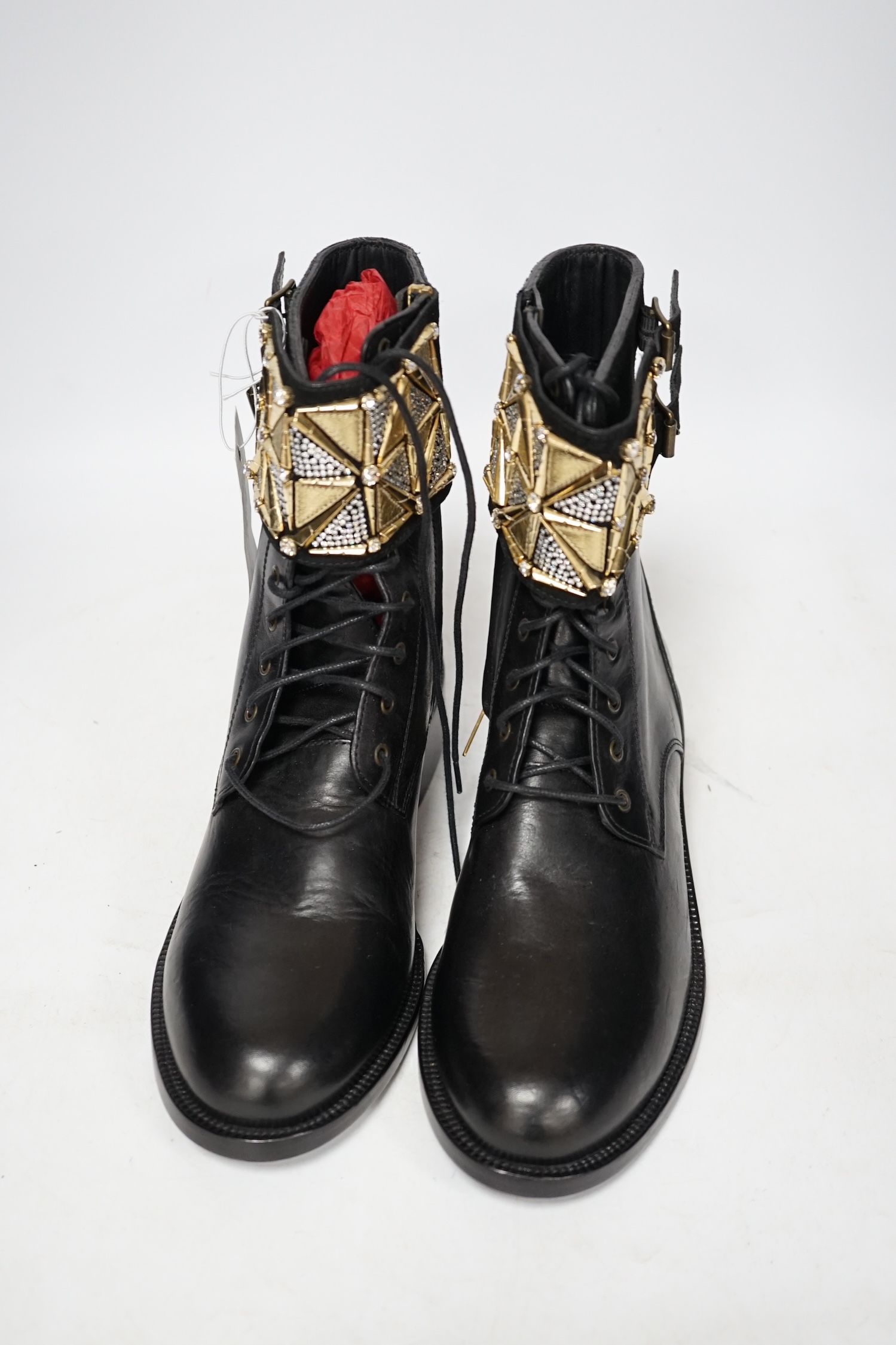 A pair of René Caovilla embellished unworn black leather biker boots size 40. Condition- good size EU 40